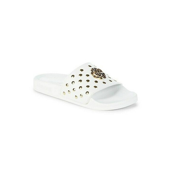 ROBERTO CAVALLI WHITE LEATHER SNAKE MEDALLION LOGO STUDS SANDAL 42.5 / 9.5 ITALY - Picture 12 of 12
